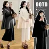 Novo Vestido de Maternidade Outono/Inverno 2026: Capa Pulôver Elegante Espessa para Gestante + Vestido Longo de Maternidade