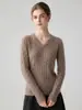 ¡Lujo de alta gama y minimalismo! Suéter de estilo 'old money' 100% cachemira para mujer, cuello en V, tejido de ochos, estilo holgado y casual