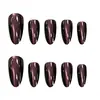Roxo Escuro Esmaltado Estilo Gatinho High-End Textura Elegante Maduro Iluminador Versátil Nail Art 30 Peças Unhas Postiças