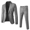 Aliexpress Transfronterizo Nuevo Conjunto de Traje para Hombre Europeo y Americano Juventud Color Sólido Traje Casual de Negocios Dos Piezas Ropa Formal