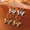Pendientes de mariposa de acero inoxidable 304 transfronterizos, impermeables y que no se decoloran, moda para mujer en oro real, accesorios de acero de titanio europeos y americanos