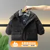 0180 Jaqueta de Penas Infantil Inverno Novo Estilo Coreano Meninos Bonitos Gola Jeans Jaqueta de Penas de Pato Branco Saída Roupas de Inverno Tendência