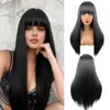 Peluca Negra Larga Lisa para Mujer Estilo Europeo y Americano Transfronteriza, Peluca Completa de Fibra Sintética, Estilo Largo del Fabricante