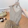 Chaleco Camisola de Punto sin Mangas para Mujer, Color Albaricoque, Cuello en V, Borde de Madera Francés, Ropa Exterior de Verano Versátil