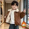 2527 Chaqueta de Cuero Gruesa de Invierno para Niños con Cuello de Piel Forrada de Terciopelo 2026 Nueva Chaqueta Infantil Estilo Coreano Ropa de Abrigo Cálida de Invierno