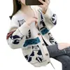 Nuevo Cárdigan de Punto para Mujer Otoño e Invierno 2025 Suéter Chaqueta Holgado Talla Grande Estilo Fresco Top de Cuello en V Gato de Dibujos Animados