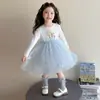 Traje de Mezclilla para Niñas Primavera y Otoño 2026 Nuevo Elegante Malla Elsa Falda Traje Vestido de Princesa para Bebé Conjunto de Dos Piezas