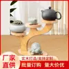 Prateleira de Armazenamento de Bambu para Decoração de Sala de Estar, Pequena Estante de Exibição de Madeira Maciça, Suporte de Armazenamento de Ornamentos para Conjunto de Chá de Mesa, Suporte de Exibição de Múltiplas Camadas