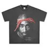 Camiseta de Manga Curta com Estampa 2PAC Tupac Europeia e Americana Streetwear Americano Marca Tendência Solta Oversize Unissex Atacado