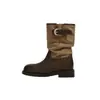 Botas Cortas Retro Hebilla Marrón Maillard para Mujer Otoño 2026 Caña Ancha Tacón Grueso Patchwork Botas de Jinete