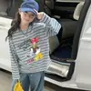 Nueva Camiseta de Manga Larga con Estampado de Dibujos Animados Estilo Coreano para Niñas Otoño 2026, Camiseta Básica Rayada de Otoño, Jeans con Forma de Corazón