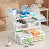 Prateleira de Armazenamento de Medicamentos para Mesa com Compartimentos em Camadas e Gaveta Deslizante Porta-Medicamentos Cesta para Remédios Caseiros e Suplementos de Saúde