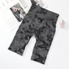 Calças Esportivas Camufladas Europeias e Americanas Cintura Alta Calças Fitness Justas Yoga Shorts Médios Femininos Treinamento Sem Costura Calças Base