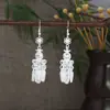 Pendientes Miao Étnicos de Borla Larga Estilo Nuevo, Pendientes Exagerados de Declaración de Moda Estilo Étnico de Plata Miao de Lujo Ligero