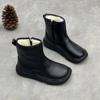 Botas de Invierno de Lana Pura Cálidas de Cuero Genuino Algodón, Integradas con Piel Gruesa Suela Cómoda Cremallera Lateral Piel de Vaca Suave Exportación Botas de Algodón para Mujer