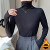 Camisa Base Marrom com Gola Alta de Lã para Mulheres Outono e Inverno Novo Estilo Coreano Slim-Fit Camiseta Empilhada de Manga Longa para Mulheres