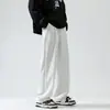 Pantalones de chándal de algodón chino de pierna ancha de 320 g, estilo primavera y otoño, unisex, color liso, pantalones casuales holgados, pierna recta, pantalones largos de fondo plano