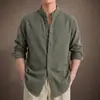 Camisa de manga larga con cuello redondo, estilo chino, a rayas texturizadas de alta gama para hombre, nuevo lanzamiento otoño 2026, camisa casual holgada