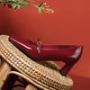 Fábrica de Origem Transfronteiriça Personalizado Sexy Salto Alto Novo Bico Quadrado Elegante Verniz Sapatilhas Salto Grosso 98375-10