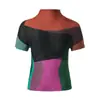 Camiseta con estampado de diseño Sanzhai para mujer, primavera y verano, nueva moda, top de manga corta con cuello alto ajustado y fruncido para adelgazar