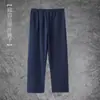 Nueva Ropa Retro para Hombre Estilo Chino, Camisa de Lino Estilo Chino, Camisa de Algodón y Lino de Color Sólido para Hombre con Cuello de Botones, Traje Tang