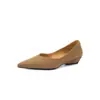 Sapatos de Salto Anabela Simples da Moda Estilo Coreano de 2,5cm para Mulheres, Novos Sapatos de Couro Rasos Pointy-Toe Slip-On para Primavera e Outono