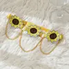 Suministro del fabricante YUE: Cadena de borlas de girasol bordado tridimensional linda amarilla anillo para pierna hueco ajustable para mujeres P0