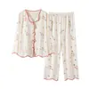 Conjunto de pijama para niña con sujetador incorporado, de manga larga y pierna larga, dulce y lindo, holgado y casual, ropa de estar de algodón jacquard para primavera y otoño