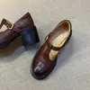 Zapatos de Cuero para Mujer Chuyuji de Suela Gruesa y Tacón Grueso Estilo Británico Retro 2026 Nuevos Mocasines Zapatos Mary Jane de Punta Redonda