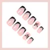 Set de 24 Piezas de Uñas Postizas Estilo Francés Color Nude y Negro, Forma Cuadrada Mediana Simple, Versátil para Uso Diario, Uñas Postizas, Puntas para Arte de Uñas