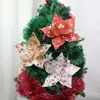 Decoración Navideña 23CM Tela Dorada Brillante Flor de Navidad Patrón de Copo de Nieve Decoración de Boda Árbol de Navidad Flor Artificial