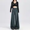 Jeans de Cintura Alta Pierna Ancha para Mujer Otoño e Invierno Forrados de Polar Engrosados de Tiro Corto Sueltos Rectos