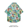 Camisa de Verão 2026 Praia Floral Desenho Animado Tendência Manga Curta Estilo Hong Kong Retro Floral Camisa Masculina