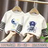 Camiseta de niño con patchwork de rayas, manga larga, primavera y otoño, algodón puro, top casual para niños, camiseta básica, ropa de otoño, corte holgado