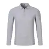 Camisa Polo versátil de manga longa para primavera e outono, cor sólida, gola de lapela, vestuário de trabalho formal, unissex, adequada para uniformes de grupo, com estampa e bordado