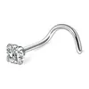 Joyería para piercing corporal de moda europea y americana transfronteriza de acero inoxidable con circonita redonda, clavo de nariz en forma de S curvada, clavo de nariz de barra curvada, clavo de labio