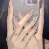 Uñas Portátiles Hechas a Mano Transfronterizas, Diamantes de Lazo, Manicura Puro Deseo, Uñas Terminadas de Alta Gama, Parches de Uñas Postizas Brillantes al por Mayor
