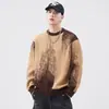 Invierno Nuevo Cálido Suéter Jacquard de Cuello Redondo para Hombre Suelto Talla Grande Estilo Japonés Retro Combinable Suéter de Moda