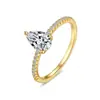 Anel Gota d'Água Anel Formato Pera Banhado a Ouro 18K Anel de Prata S925 com Moissanita para Mulheres Transfronteiriço