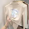 Camiseta térmica para niña con forro de polar, nuevo estilo otoño/invierno, camiseta de manga larga moderna y cálida para niños mayores, con cuello semi-alto