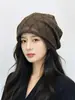 Boina de Terciopelo a Cuadros con Pedrería de Ala Ancha de Verano para Mujer, Sombrero de Pintor Cálido para Otoño e Invierno, Elegante y de Secado Rápido, Hace que la Cara Parezca Más Pequeña