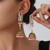 Brincos de sino com borla de pérola boêmia transfronteiriços, brincos de franja vintage estilo indiano, simples e modernos, atacado