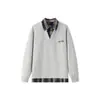 Sudadera tipo polo a cuadros estilo americano para hombre, nuevo modelo 2026, top tipo dos piezas falso con retazos, marca de moda, chaqueta para hombre talla grande