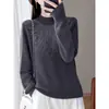 Cross2026 Outono/Inverno Novo Tricô de Gola Alta Manga Longa Feminino Cor Sólida Hot Drilling Unhas Contas Top Básico Solto