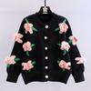 Casaco Suéter com Flor Tridimensional da Indústria Pesada Feminino Outono e Inverno Novo Feminino Estilo Retro Hong Kong Estilo Ocidental Cardigã de Tricô Redutor de Idade para Mulheres