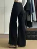 Jeans Feminino Preto de Perna Larga Soltinho Estilo Americano Petite Outono Inverno Novo Cintura Alta Emagrecimento Caimento Levemente Flare Comprimento Total