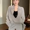 Traje de Punto Coreano Estilo Perezoso Otoño e Invierno para Mujer Suéter de Manga Larga con Cuello Solapa Profundo y Shorts Traje de Suéter Casual