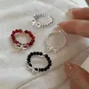 Anillo elástico dulce con lazo y cuentas para mujer, anillo de moda elegante y con estilo, anillo para el dedo índice estilo Ins