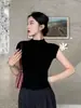 Estilo Novo de Verão Camiseta de Manga Curta com Gola Meia-Alta em Liocel Estilo Hot Girl Malha Solta Base Versátil Estilo Coreano Top para Mulheres