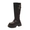 Botas Altas Negras para Mujer con Piernas Gruesas, Hebillas de Cinturón, Botas Marrones de Aspecto Adelgazante, Botas de Caballero Altas con Suela Gruesa Pequeña